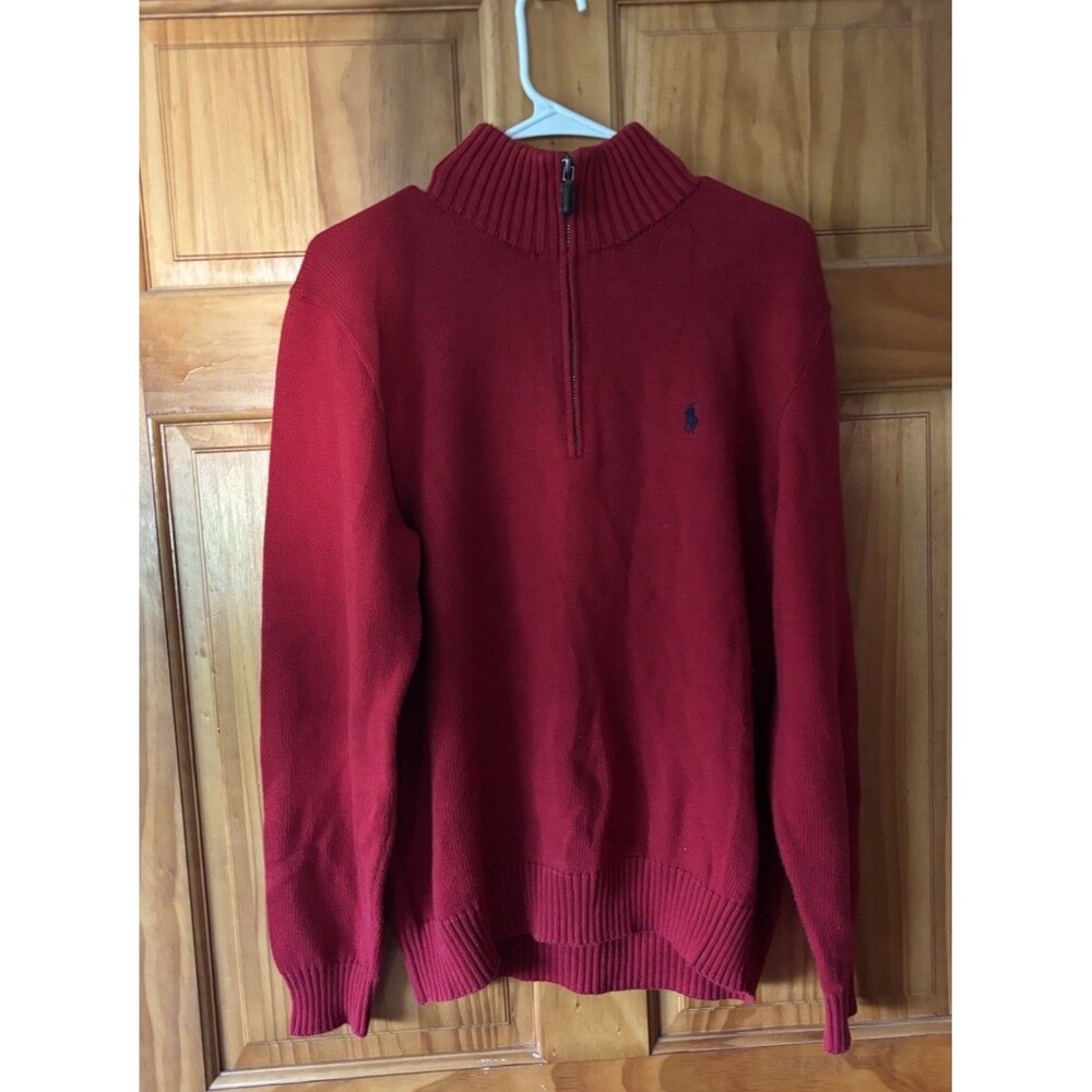 Polo Ralph Lauren 1/4 Zip Knit Red  Sweater Mens Size Large Classic Preppy
